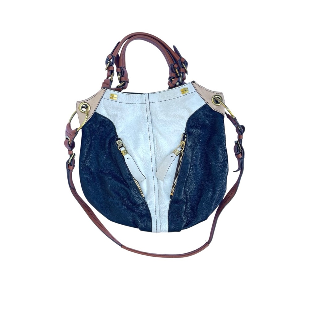 Oryany Buttery Satchel Hobo handbag purse two tone ornate Cream/BLK